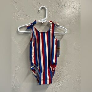 Cat & Jack Girl’s Striped One-Piece Swimsuit NWT Size 6-9 Months Red White Blue